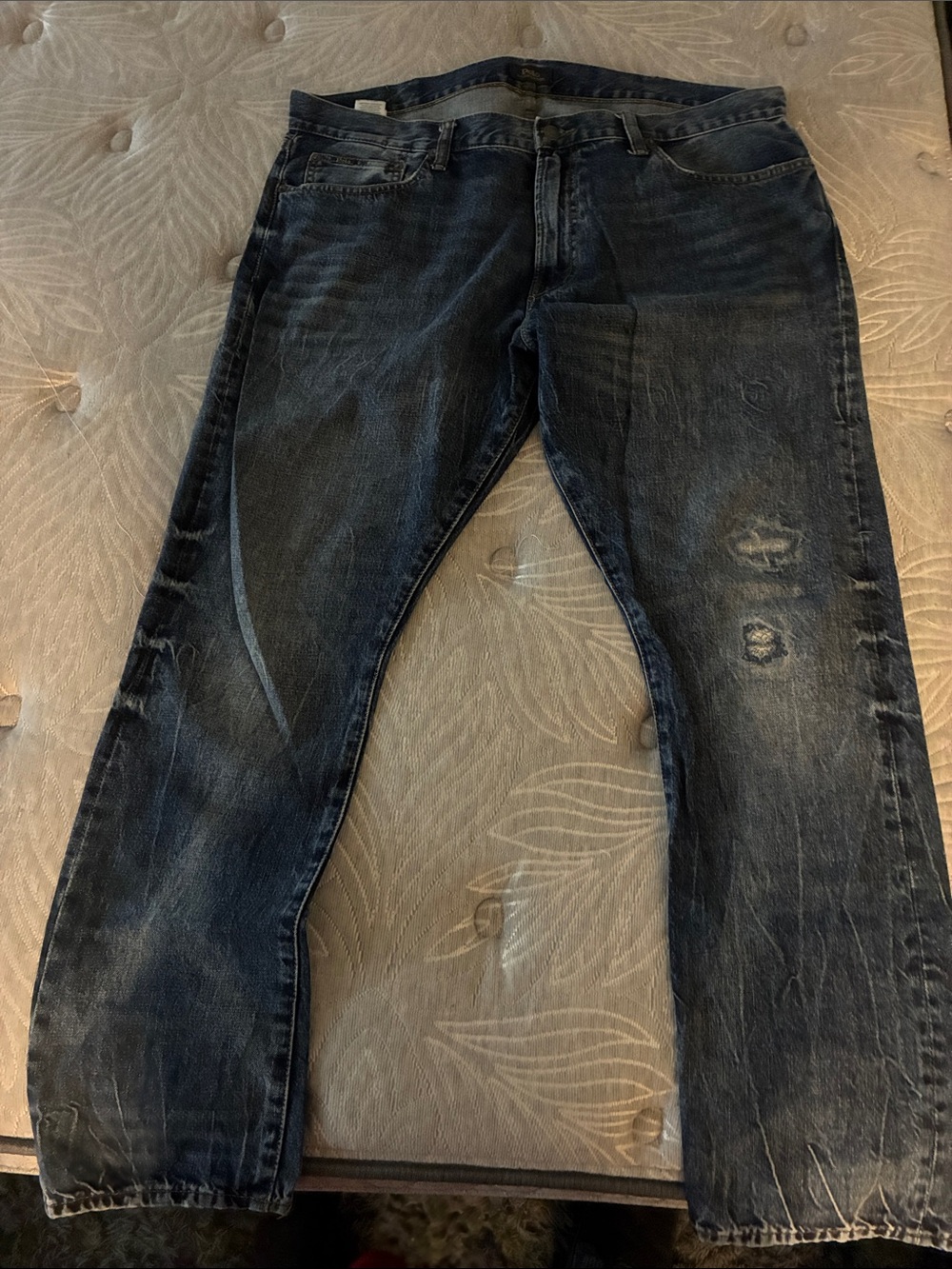 Polo by Ralph Lauren Men's Slim Straight Jeans in Dark Indigo Distressed